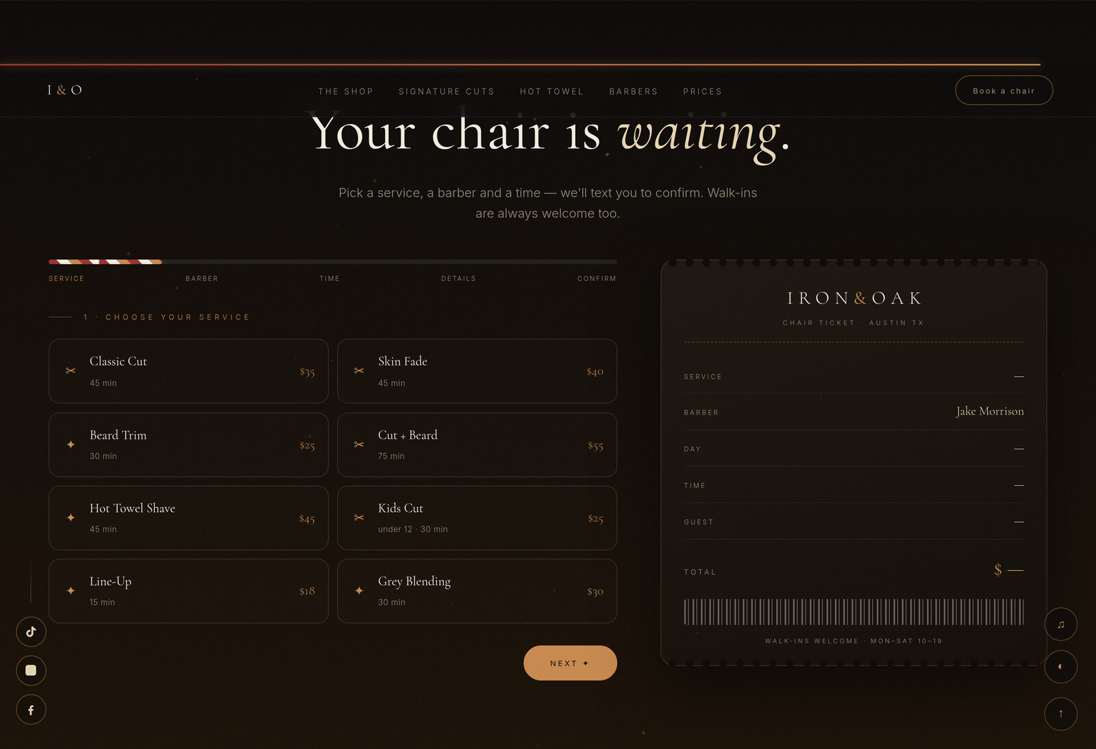 Online booking form