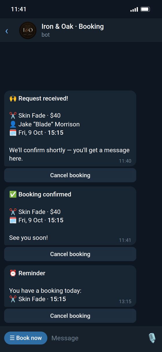 Client gets a confirmation and a reminder