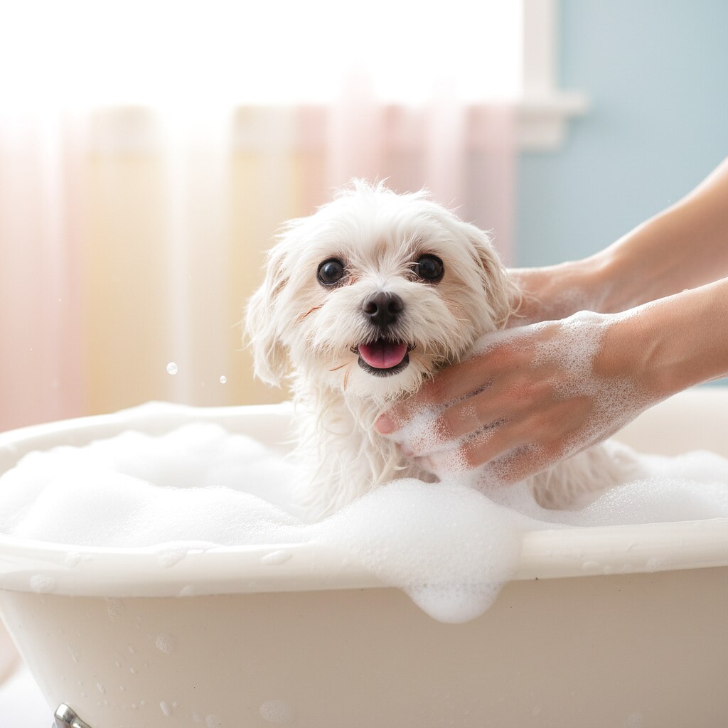 Dog in a bubble bath