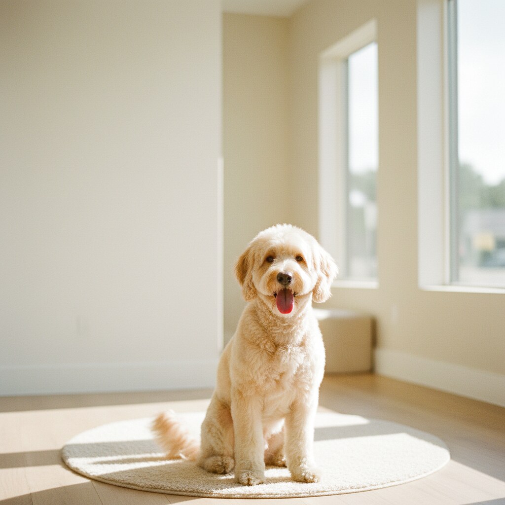 A happy freshly groomed fluffy dog at PAWHAUS